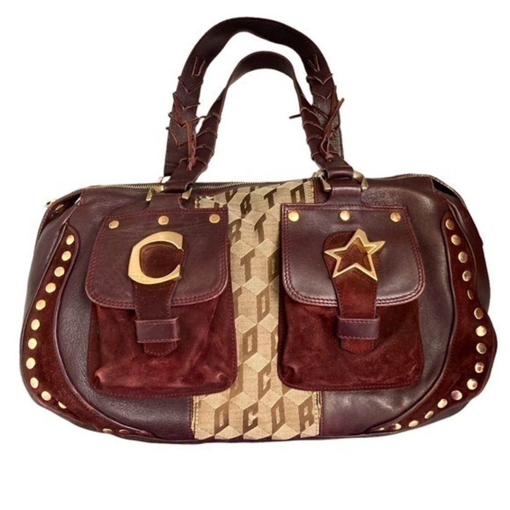 Corto moltedo monogram studded burgandy satchel purse bag made in Italy